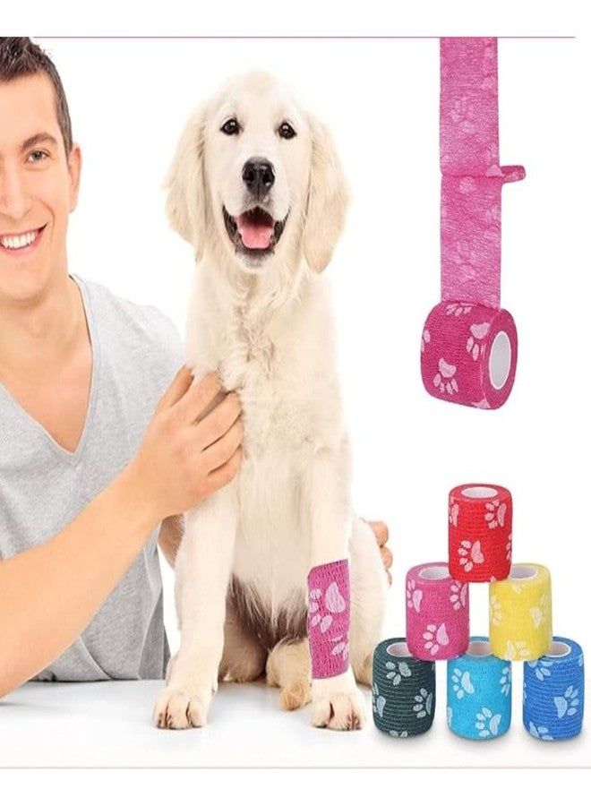 Shopipistic Cohesive Self Adhesive Crepe Bandage Wrap for Dogs Paws, Dog Shoe Bandage Tape, Water Resistant Bandage Roll for Dressing Wounds, Soreness- Multi Design 4.5 Meter, 5 cm x 10 cm, Set of 6 - Image 1